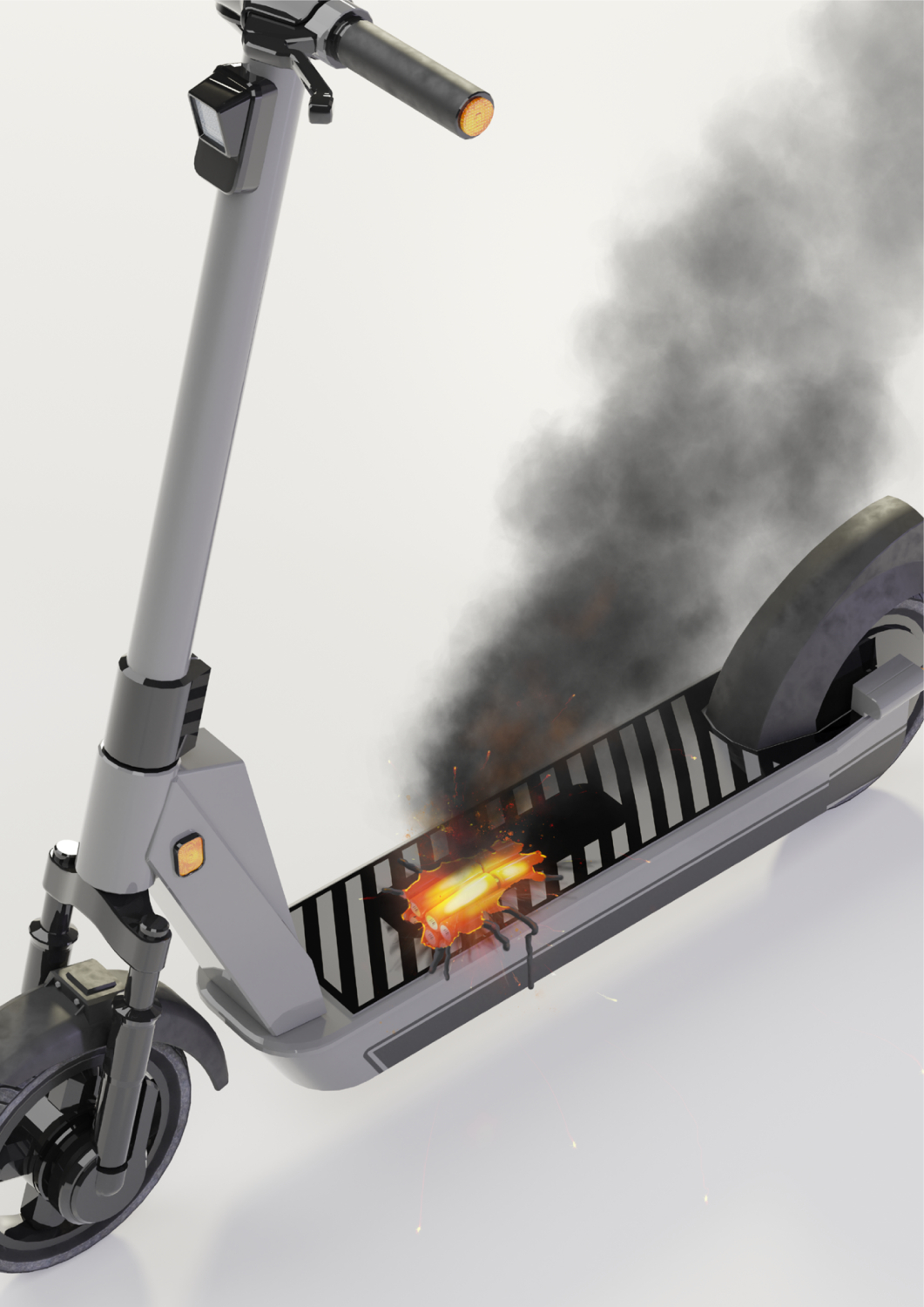 image of electric scooter with battery on fire